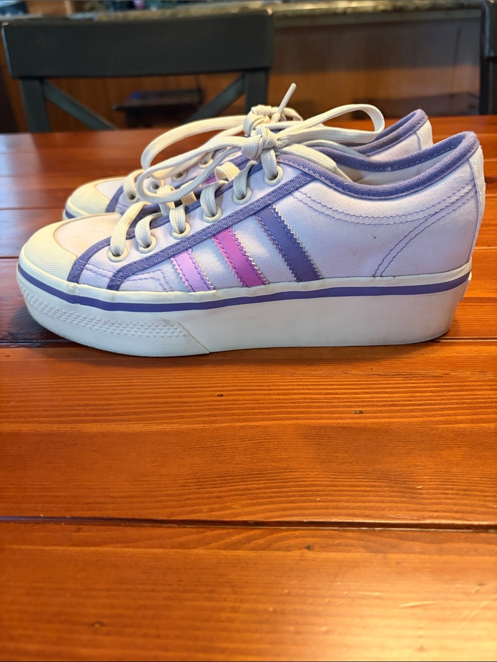 adidas Nizza  Platform Sneakers in Light Lavender and White